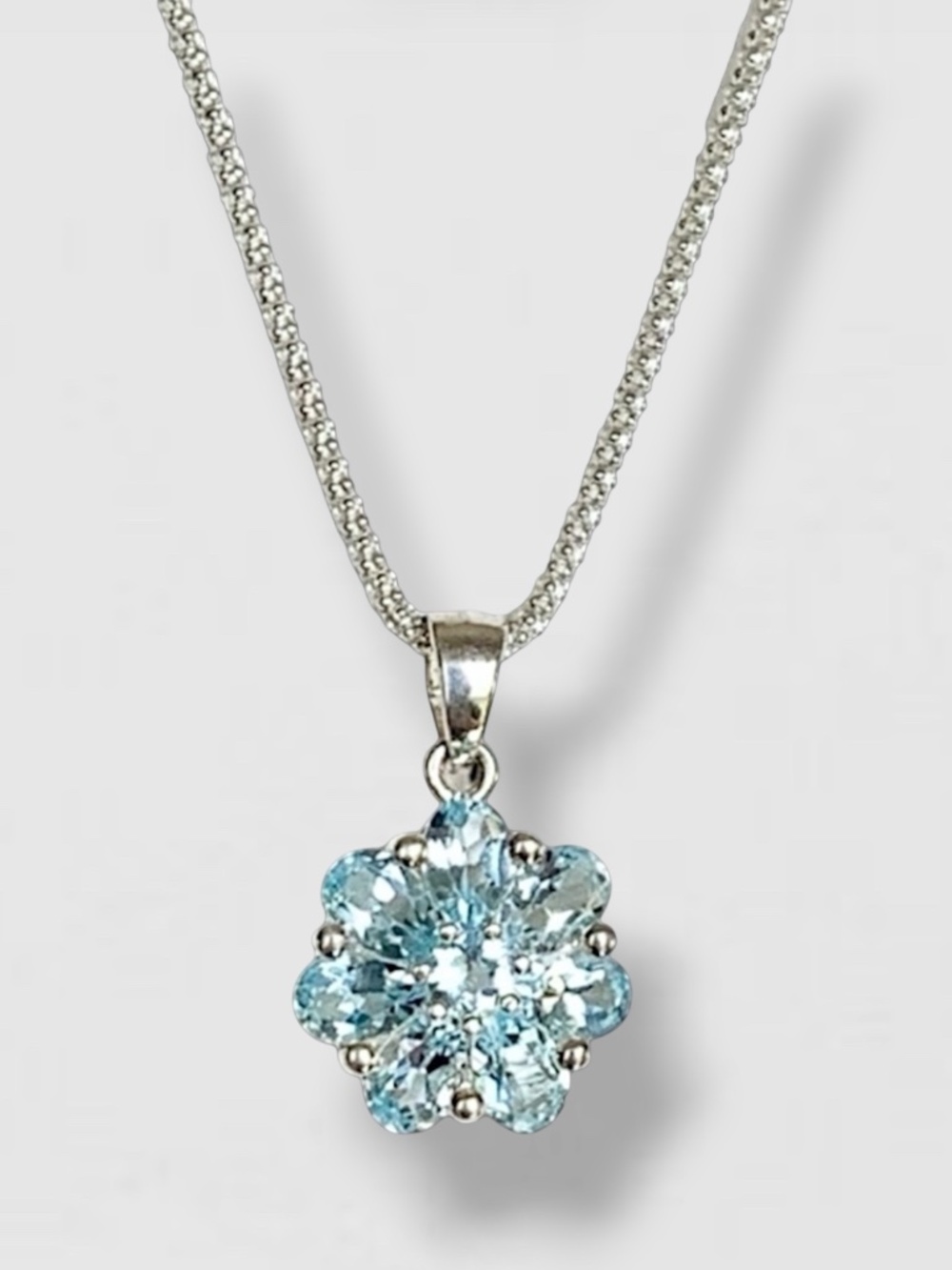 Necklace 925 Sterling Silver Blue Topaz Pave